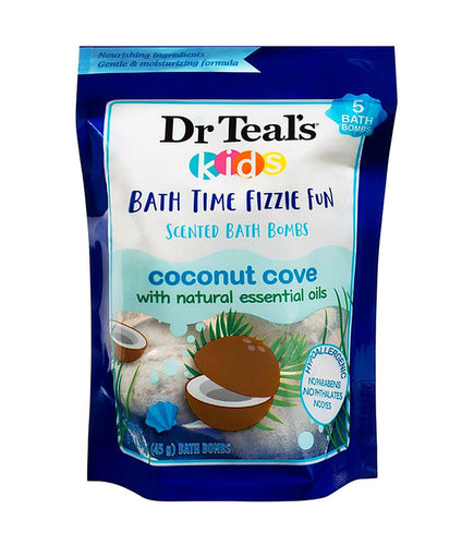 Dr Teal's Ultra Moisturizing Bath Bombs Five (5) 1.6 oz Kids Bath Time Fizzie Fun Scented Bath Bombs Coconut Cove with Natural Essential Oils (Unisex) By Dr Teal's