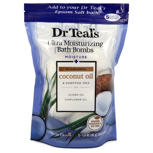 Dr Teal's Ultra Moisturizing Bath Bombs Five (5) 1.6 oz Moisture Rejuvinating Bath Bombs with Coconut oil, Essential Oils, Jojoba Oil, Sunfower Oil (Unisex) By Dr Teal's